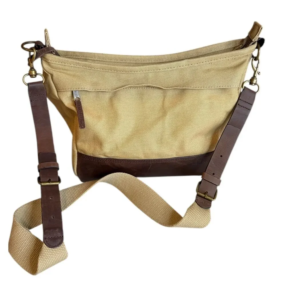 L.L. Bean Stonington Crossbody Bag Dark Khaki Leather Trim